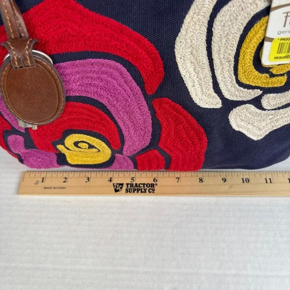 Fossil Cameron Fabric Satchel Bag Navy Blue Floral Embroidery ZB4477997 New - Picture 7 of 14
